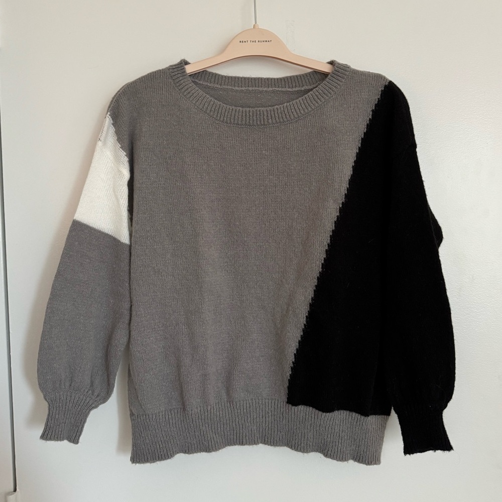 Grey, black and white sweater